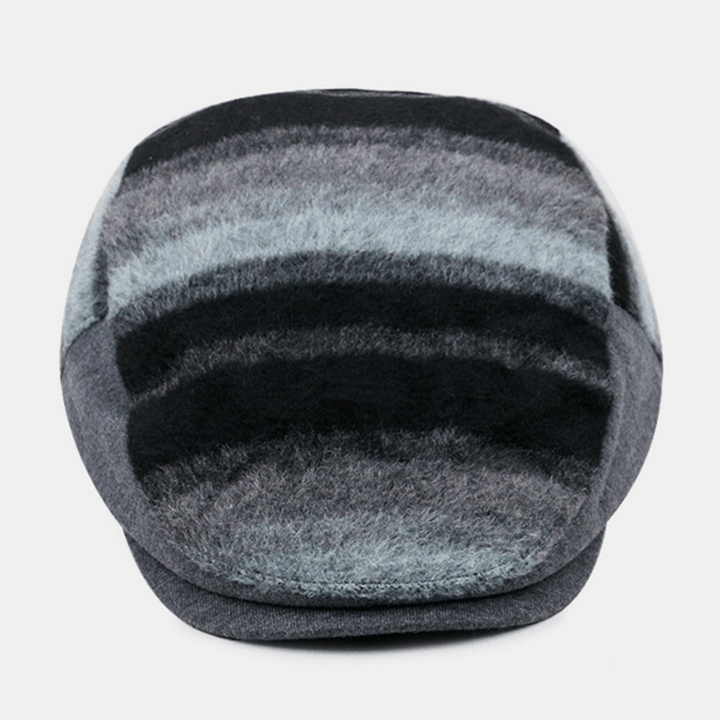 Unisex Woolen Color Matching Striped Beret British Retro Autumn Winter Warm Outdoor Sunshade Painter Hat - MRSLM