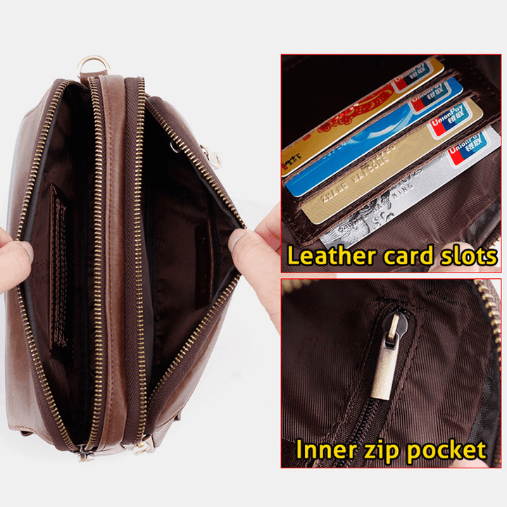 Men Large Capacity Multi-Card Slot 6.5 Inch Phone Bag Multifunctional Genuine Leather Business Retro Clutch Bags - MRSLM