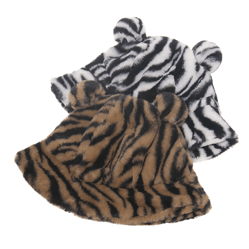 Leopard Print Bear Ear Ball Plush Fisherman Hat - MRSLM