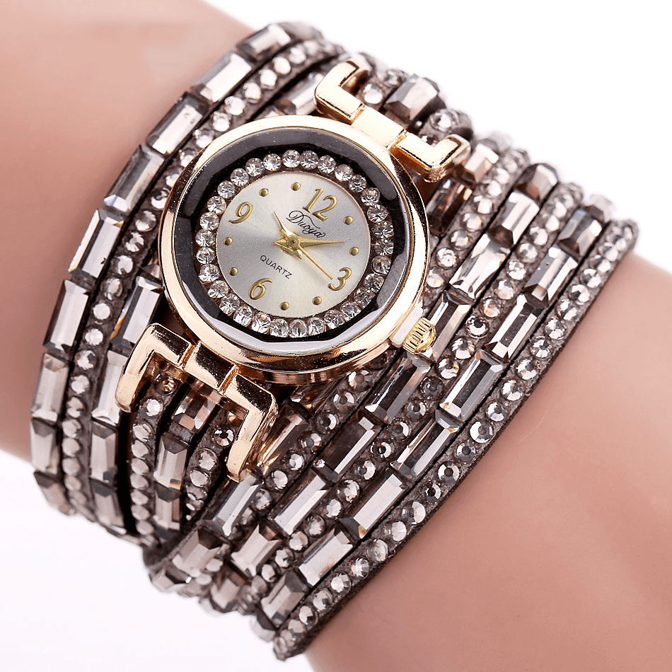 DUOYA DY004 Crystal Casual Style Ladies Bracelet Watch Gold Case Quartz Movement Watches - MRSLM