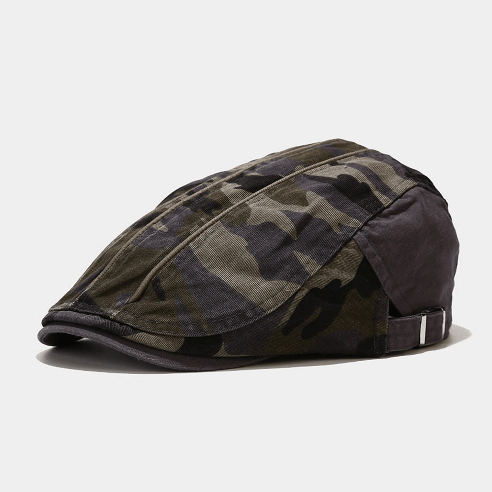 Men Cotton Beret Cap Camouflage Casual Sunshade Forward Hat Flat Cap - MRSLM