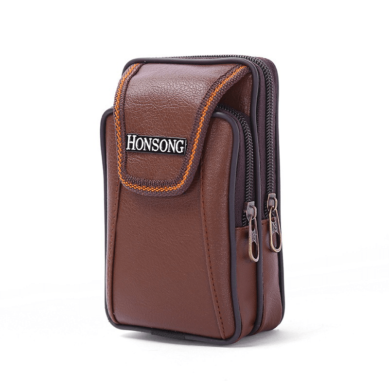 Faux Leather Casual Double Zipper Phone Bag Waist Bag for Men - MRSLM