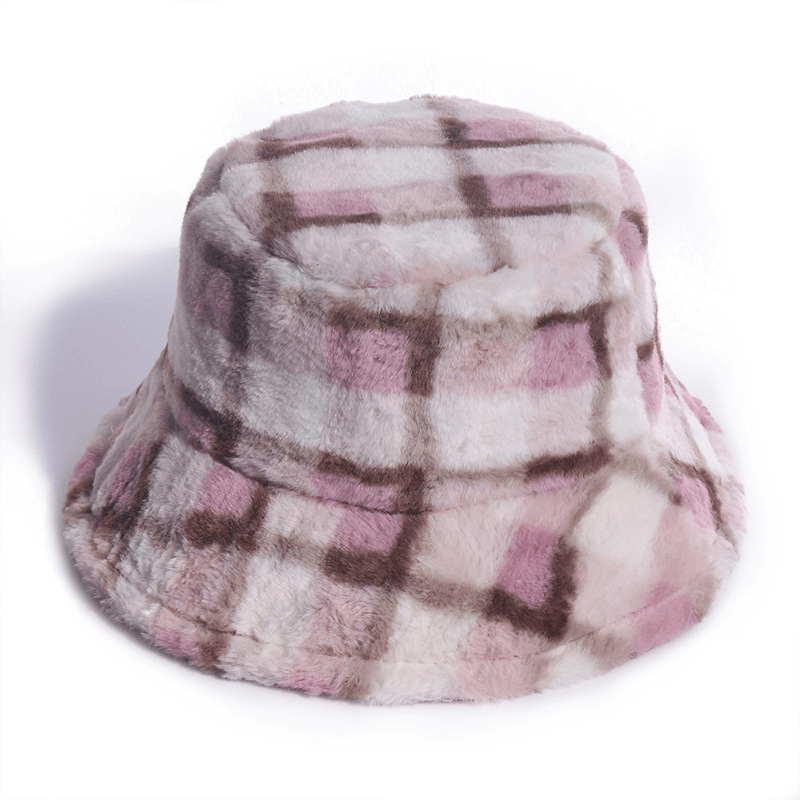 Plaid Fisherman Hat For, Korean Version of Rabbit Fur Plush Travel Warm All-Match - MRSLM