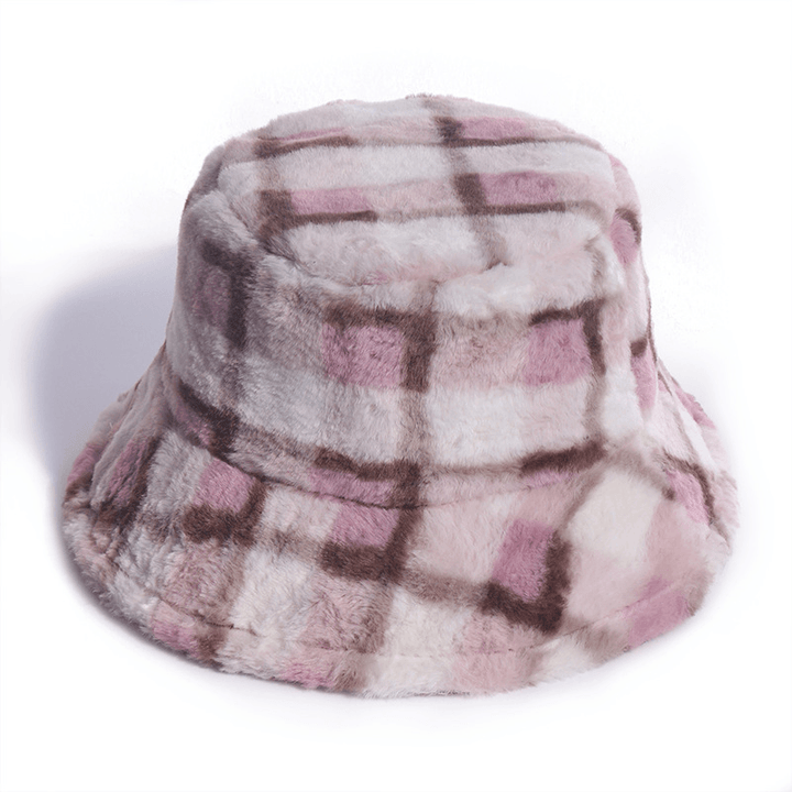 Plaid Fisherman Hat For, Korean Version of Rabbit Fur Plush Travel Warm All-Match - MRSLM