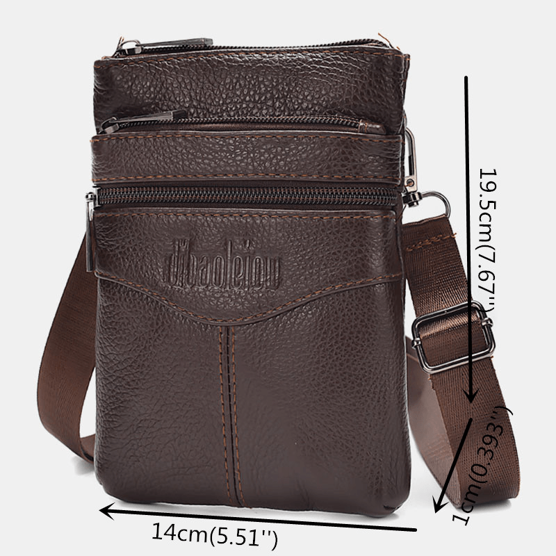 Men Genuine Leather Retro Business Casual 6.3 Inch Phone Bag Multi-Carry Crossbody Bag Waist Bag - MRSLM