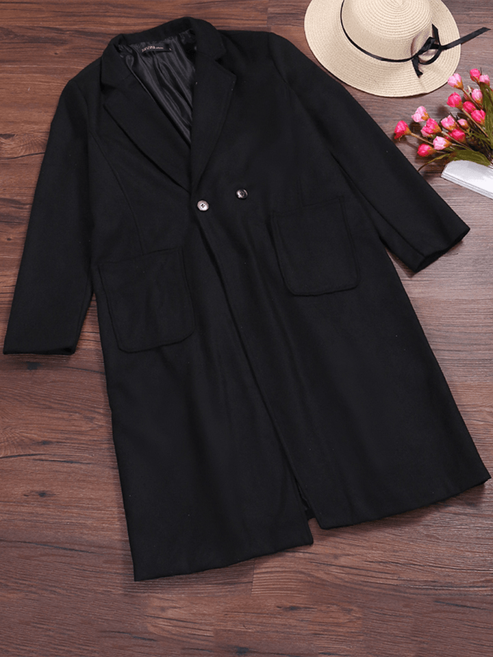 S-5XL Women Loose Turn-Down Collar Button Pocket Wool Outwear Coats - MRSLM