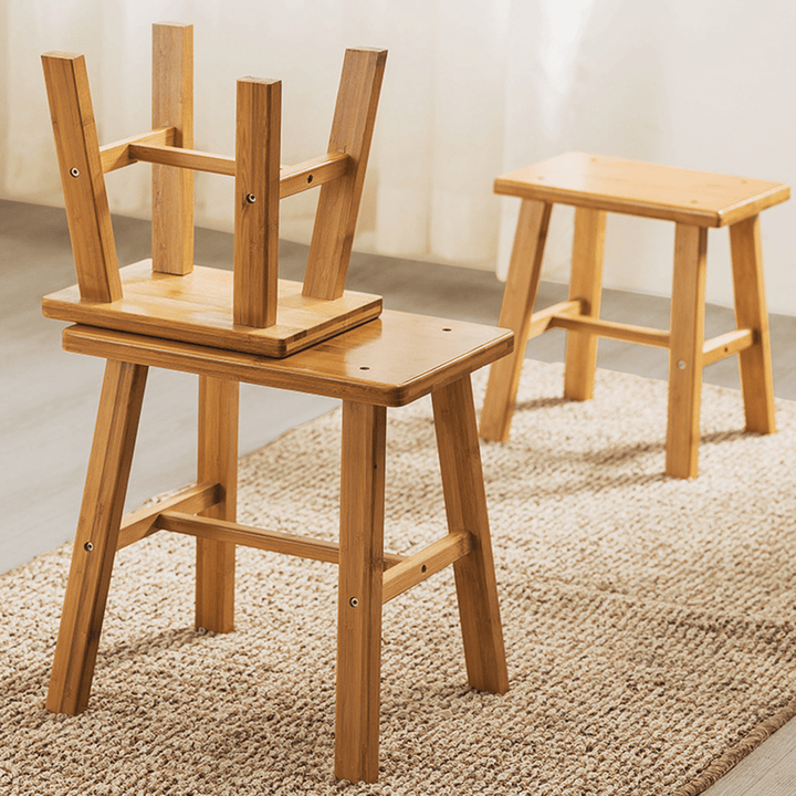 Solid Wood Square Stool Small Children Chair Square Bamboo Stool for Home Living Room Bedroom - MRSLM