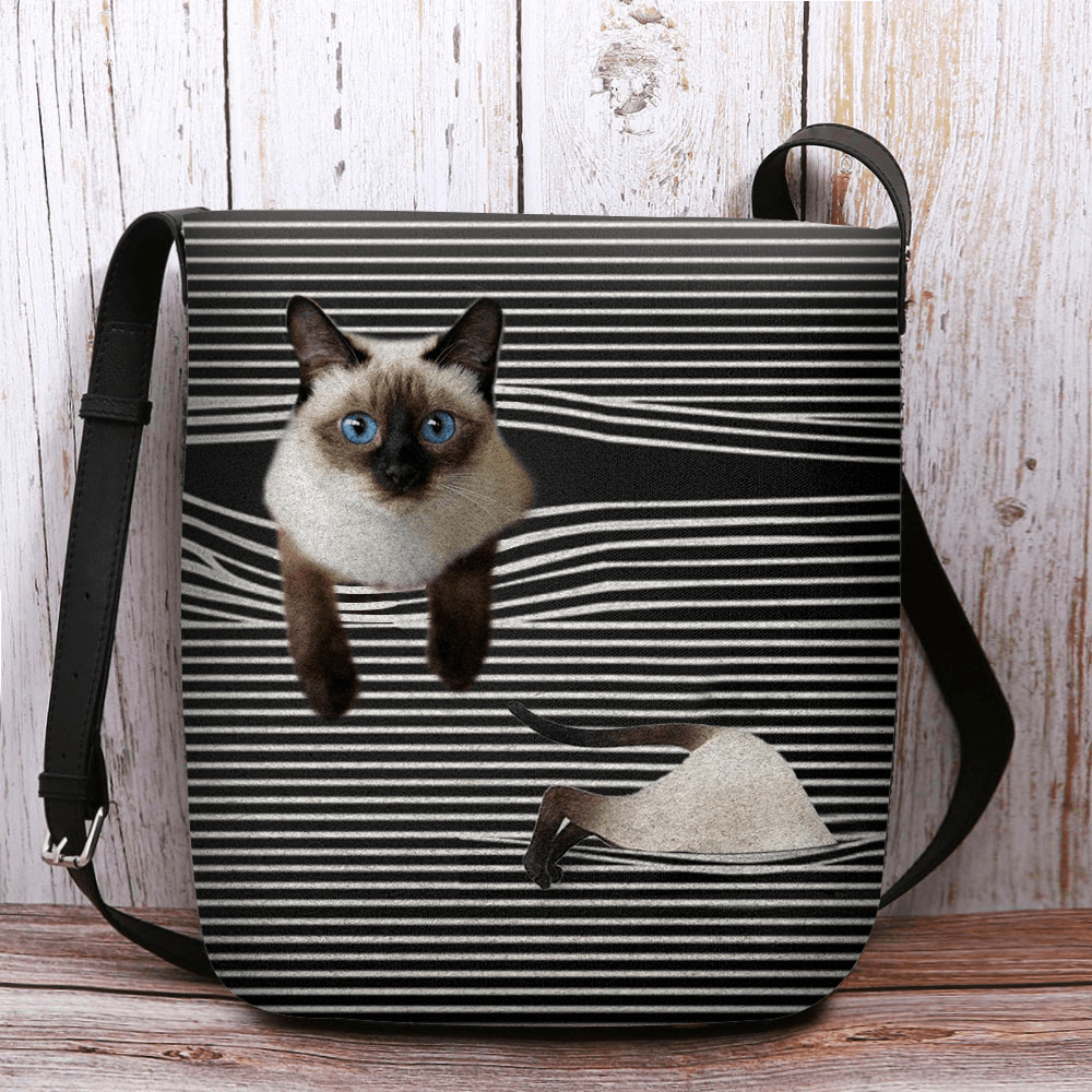 Women Felt Cute Cartoon Cat Stripes Pattern Multi-Carry Crossbody Bag Shoulder Bag - MRSLM