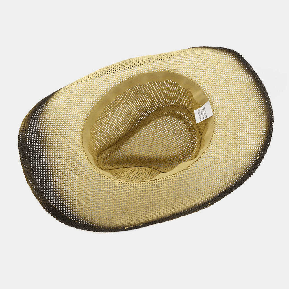 Men Sunscreen Travel Outdoor Summer Beach Hat Western Cowboy Style Spray Straw Hat - MRSLM