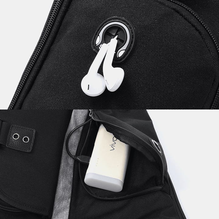 Men 2PCS USB Charging Earphone Large Capacity Multifunction Waterproof Crossbody Bag Chest Bag Sling Bag - MRSLM