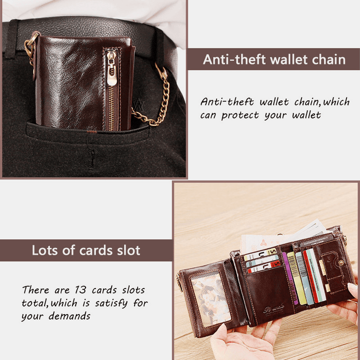 Men Trifold Short Multifunction Vertical Wallets RFID Blocking Multi-Card Slot Card Holder Minimalist Coin Purse - MRSLM