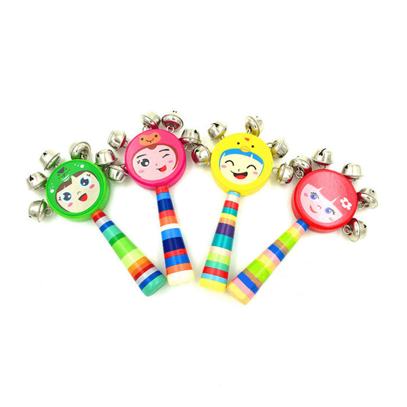 Wooden Cartoon Smiling Face Rattle Wooden Baby Rattle Bed Bell Early Education Bell - MRSLM