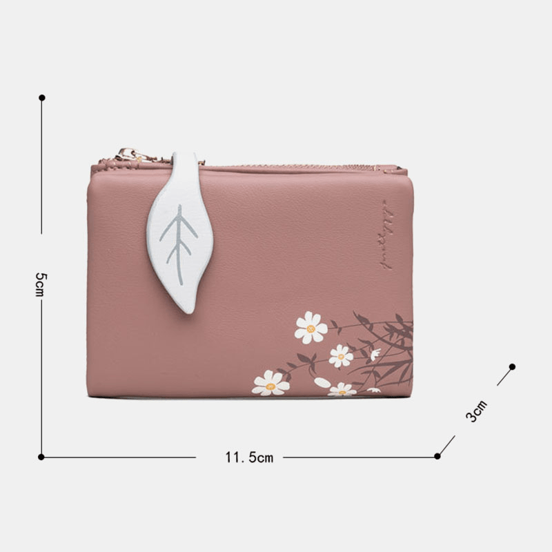 Women PU Leather Floral Printing Casual Mini Easy Carry Money Clip Card Holder Wallet - MRSLM