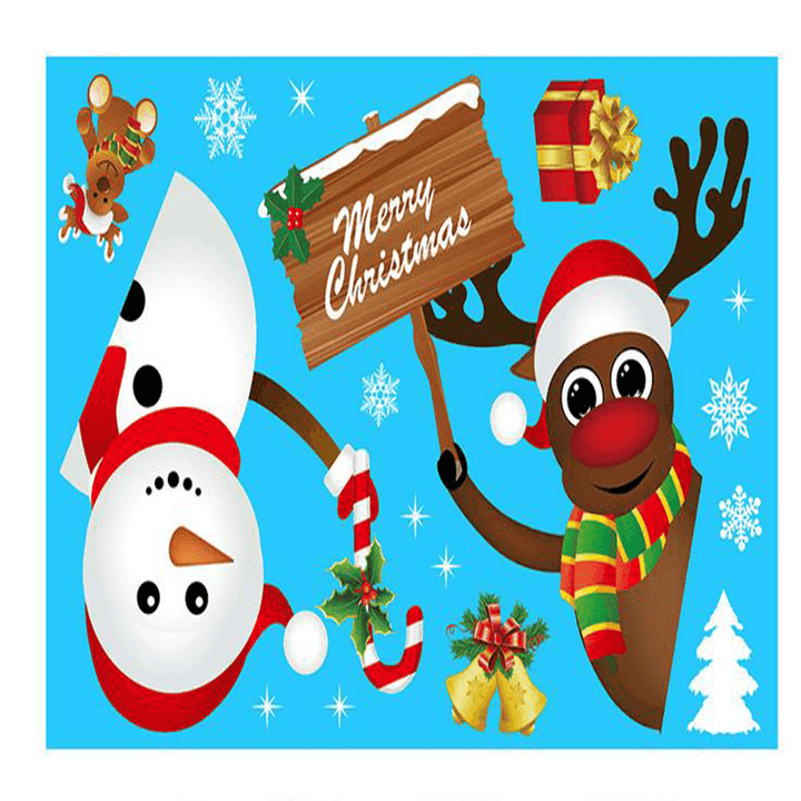 2020 Christmas PVC Static Sticker Santa Elk Window Removable Stickers Wall Decals New Year Party Glass Decor - MRSLM