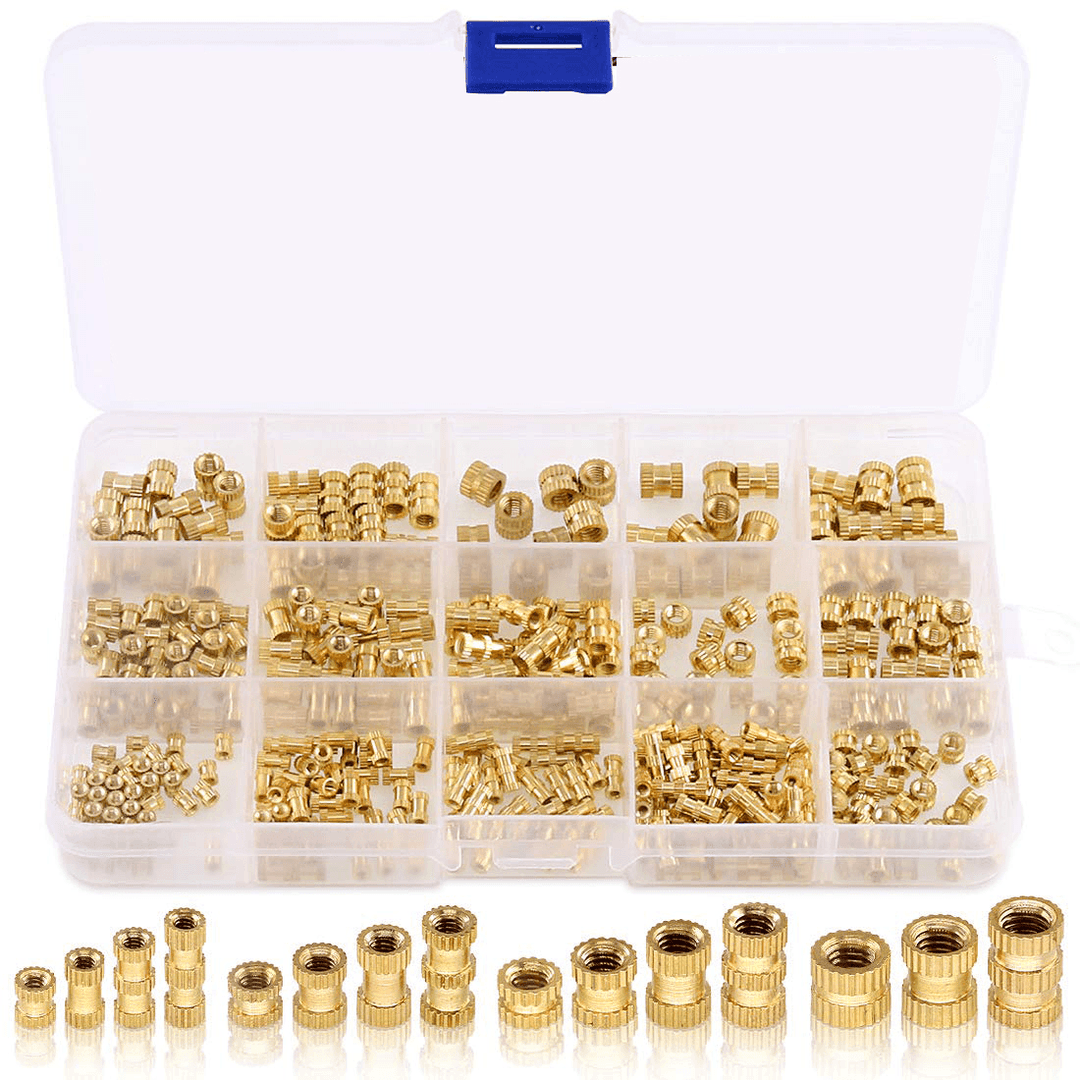 Suleve MXBN6 370Pcs M2 M3 M4 M5 Female Thread Knurled Brass Threaded Insert Embedment Nut Assortment Kit for 3D Printing - MRSLM