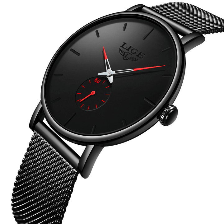 LIGE LG9915 Casual Fashion Ultra-Thin Stainless Steel Strap Waterproof Men Quartz Watch - MRSLM