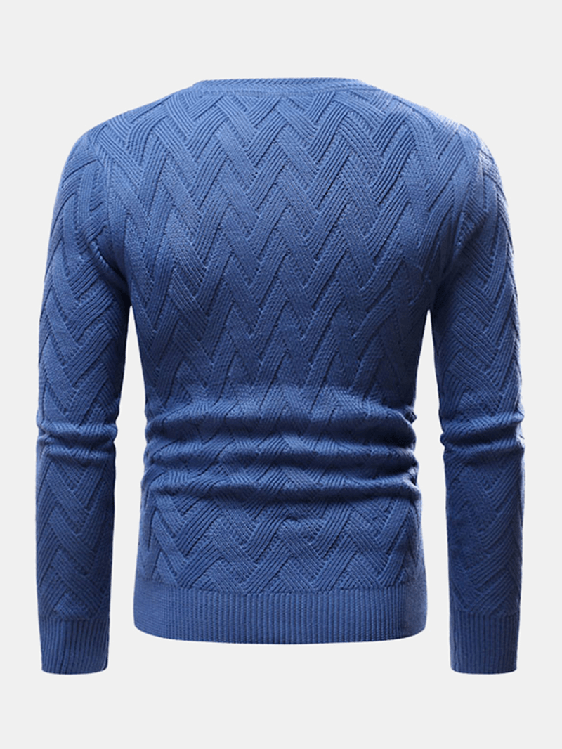 Mens Chevron Knitted Solid Color Crew Neck Slim Fit Casual Sweater - MRSLM