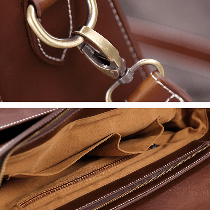 Men Vintage Waterproof Wear-Resistant Faux Laether Business Briefcase Crossbody Shoulder Bag - MRSLM