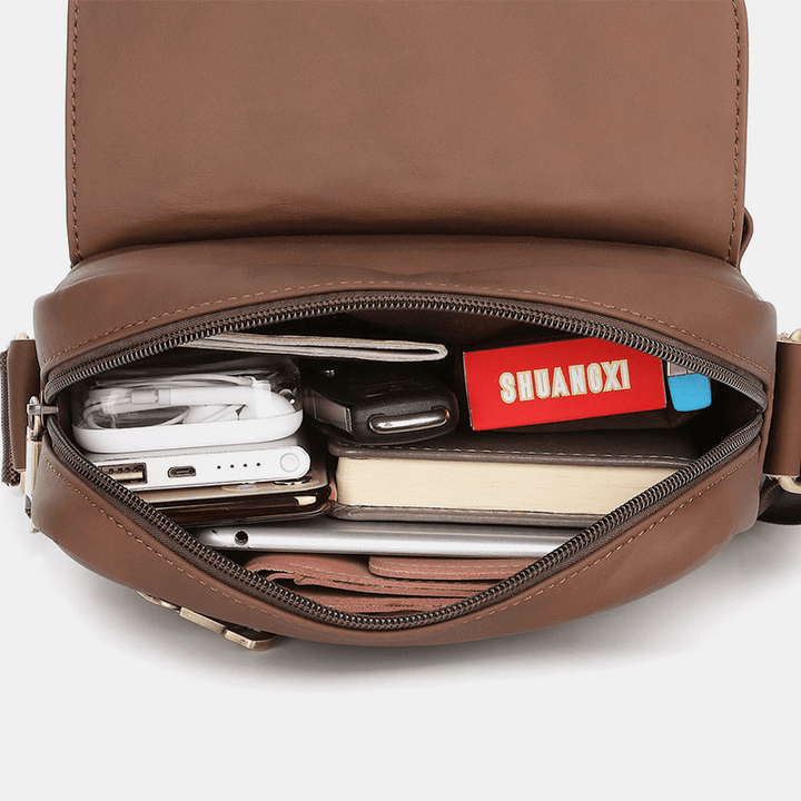 Men Genuine Leather Large Capacity Vintage Casual 6.5 Inch Phone Bag Crossbody Bag Shoulder Bag Messenger Briefcase - MRSLM