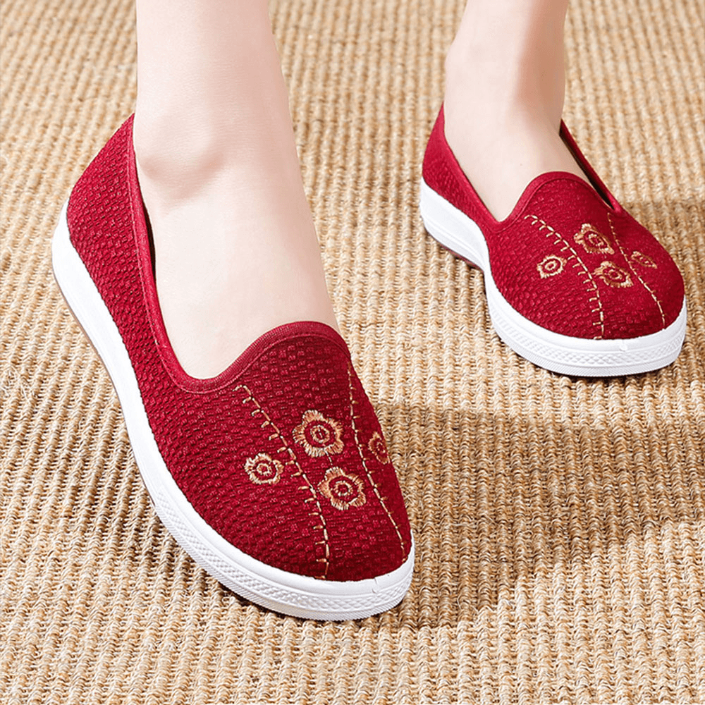 Women Embroidery Comfy Breathable Casual Shallow Slip on Flat Loafers - MRSLM