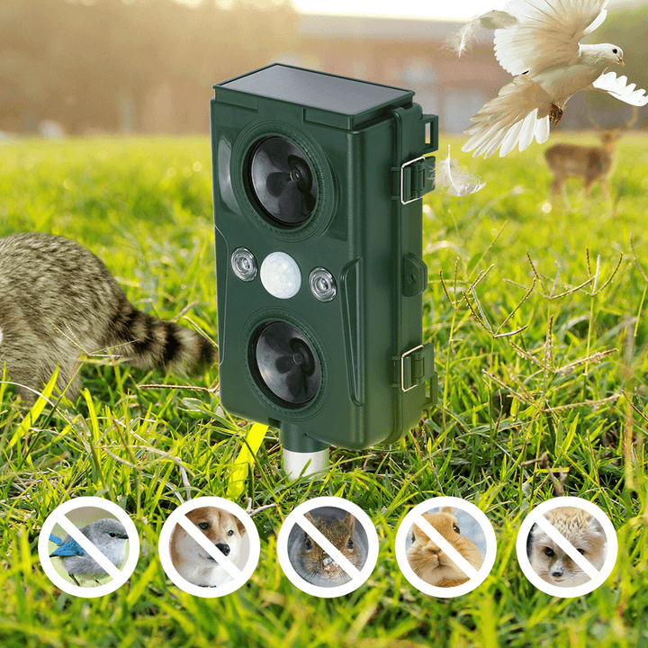 DIGOO DG-AR506 Garden Solar Powered IPX4 Ultrasonic Outdoor Waterproof Animal Repeller Dogs Cats Raccoon Mice with Dual LED Flashing Light - MRSLM