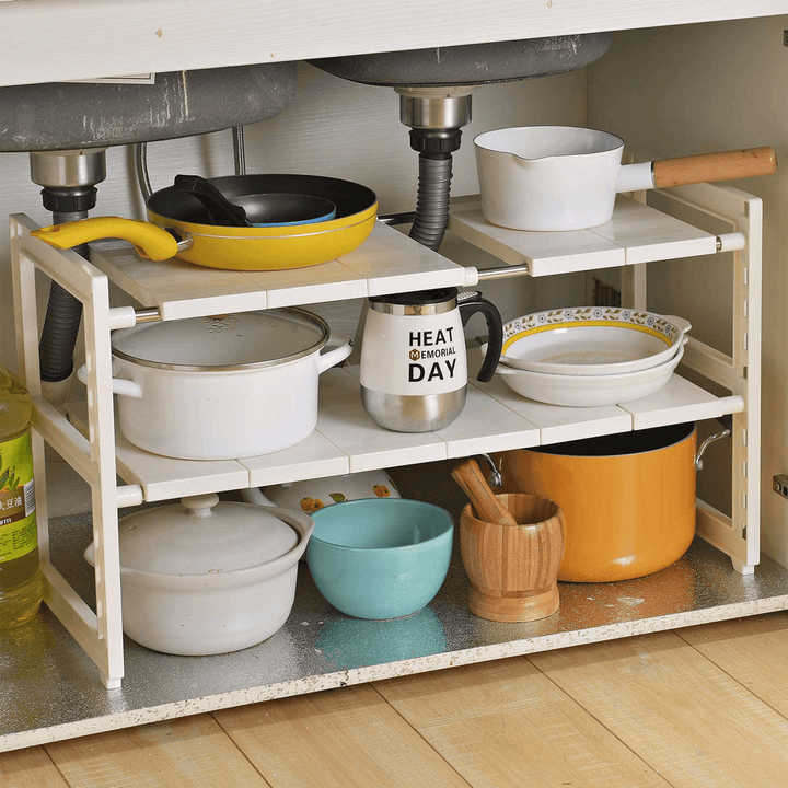 Under Sink 2 Tier Expandable Shelf Organizer Rack Storage Kitchen Tool Holders - MRSLM