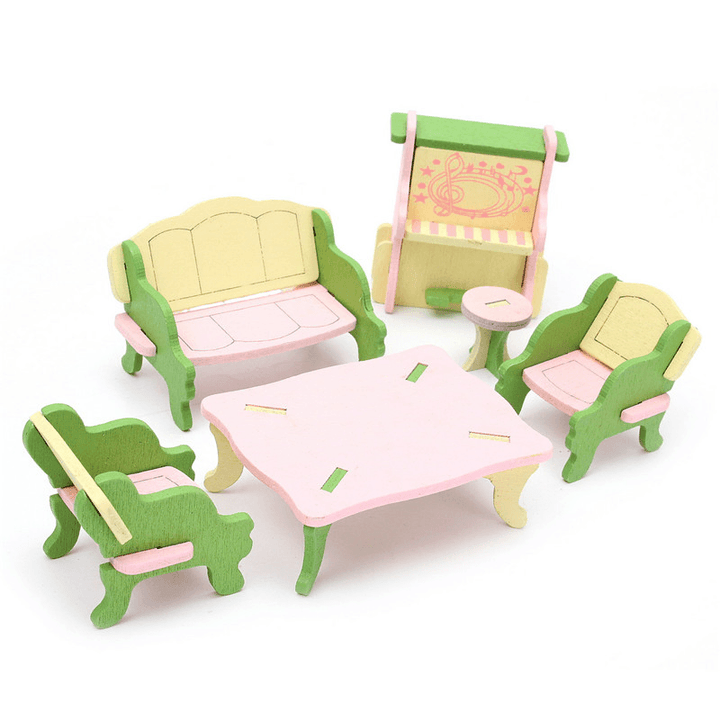 Wooden Furniture Set Doll House Miniature Room Accessories Kids Pretend Play Toy Gift Decor - MRSLM