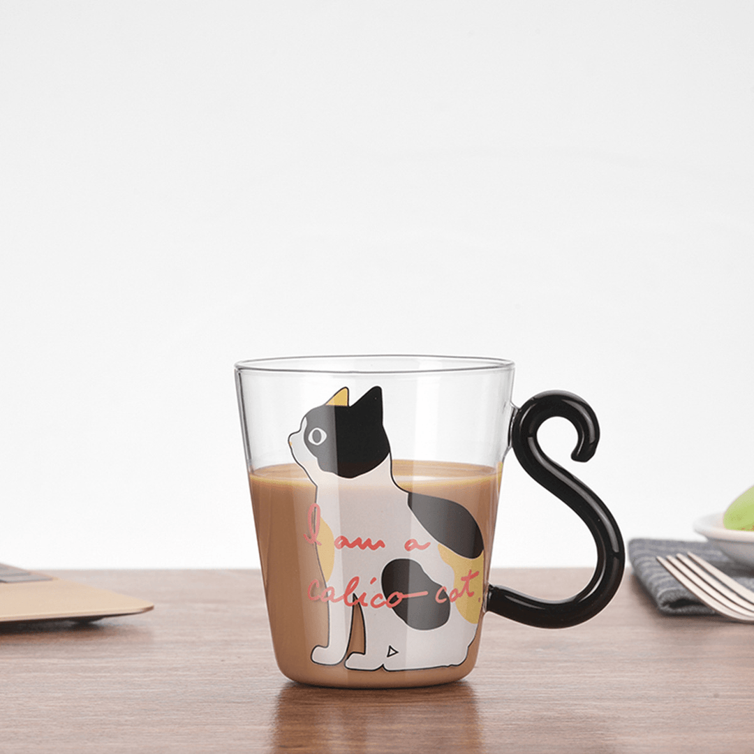 Cat Glass Cartoon Children'S Cup Creative Handle Coffee Cup Single-Layer Transparent Juice Drink Cup - MRSLM