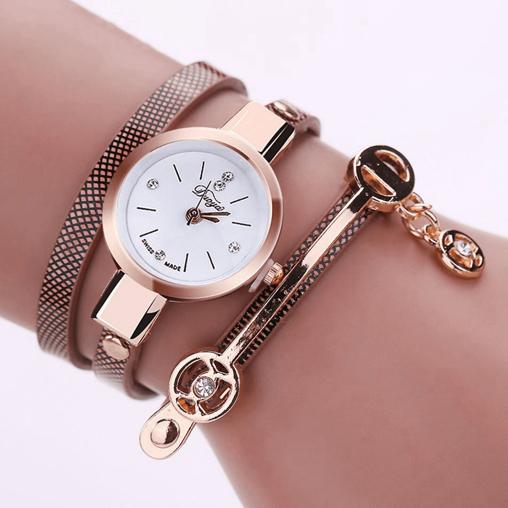 DUOYA XR1297 Fashion Casual Ladies Diamand PU Leather Strap Women Bracelet Watch Quartz Watch - MRSLM