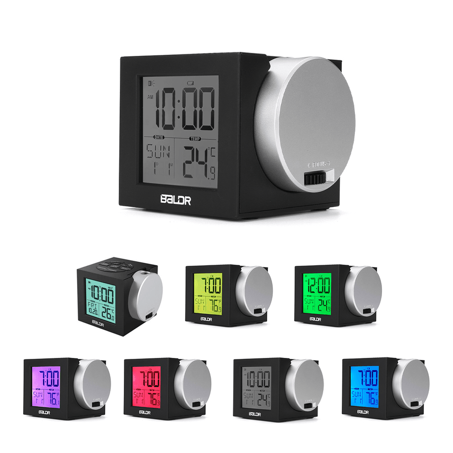 Digital LED Projection Alarm Clock Thermometer Snooze Weather Function 7 Color - MRSLM