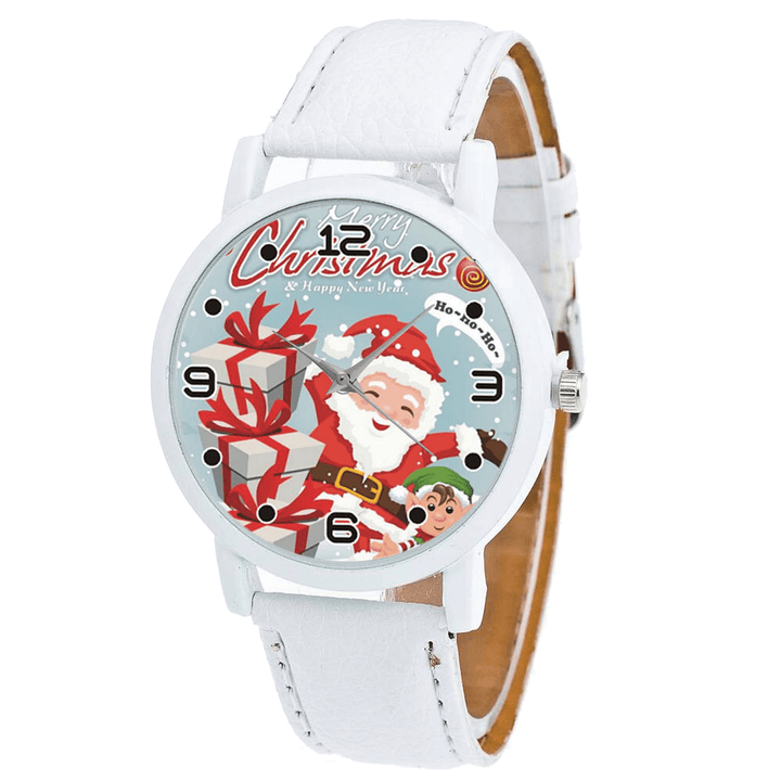 Fashion Christmas Santa Claus with Gift Pattern Cute Watch Leather Strap Men Women Quartxz Watch - MRSLM