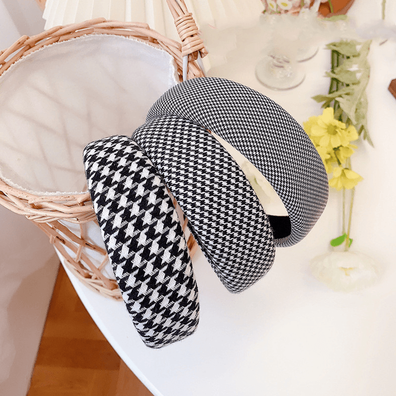 Houndstooth Sponge Headband Fashion Wide Edge Fabric - MRSLM