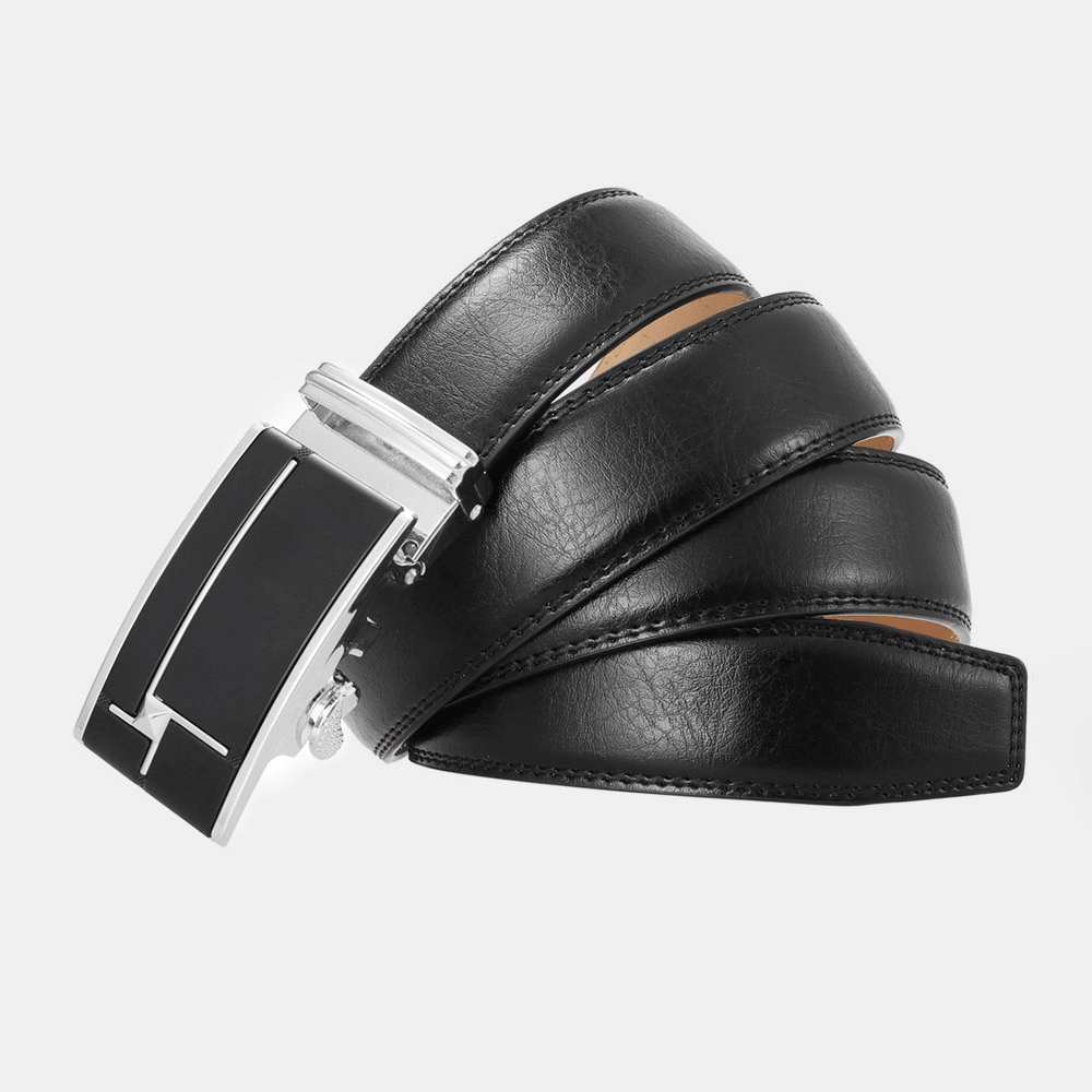 Men Genuine Leather Rectangular Alloy Automatic Buckle 3.5 CM Casual Business Wild Belt - MRSLM