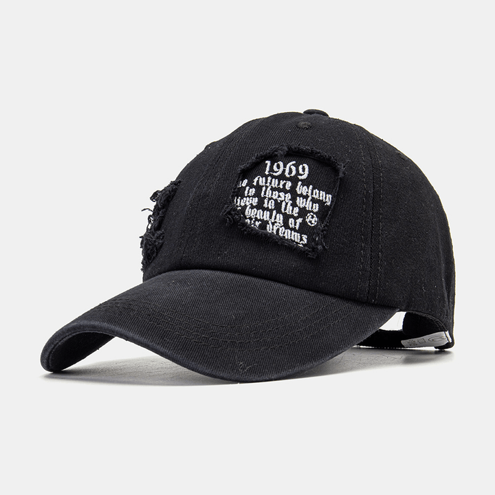 Unisex Cotton Frayed Edge Broken Hole Numbers Letters Embroidery Fashion All-Match Baseball Cap - MRSLM