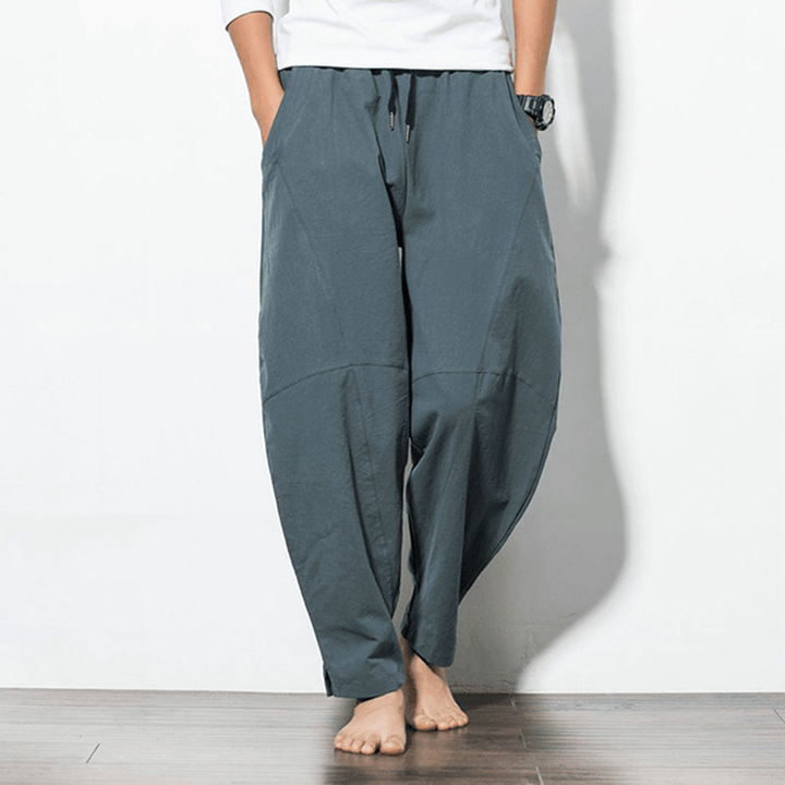 Men'S Loose Wide Leg Pants Solid Color Casual Baggy Breathable Cotton Harem Pants - MRSLM