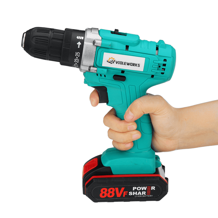 VIOLEWORKS 88VF Cordless Electric Impact Drill 2 Speed Hand Screwdriver Drill 25+1 Torque 3/8" Chuck W/ 1/2Pcs Battery - MRSLM