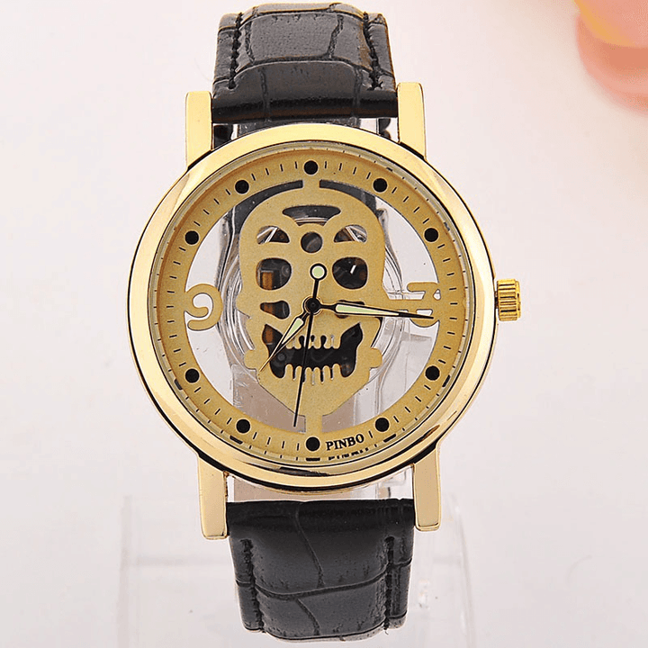 Hollow-Out Skull Real Belt Quartz Watch Fashion Double-Sided Vintage Men Women Watch - MRSLM