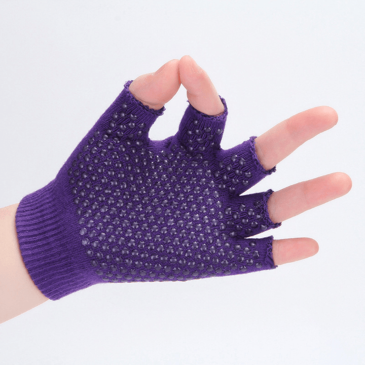 Women Non Slip Sporty Style Design Fingerless Yoga Gloves - MRSLM