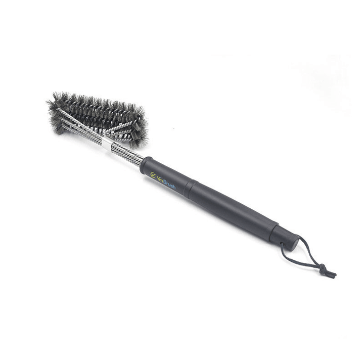 18Inch BBQ Grill Brush 3-Head Barbecue Brush Steel Wire Cleaning Brush Clean Tool Outdoor Camping - MRSLM