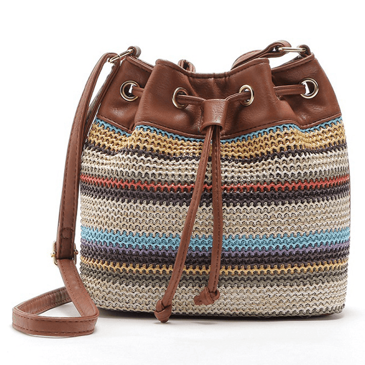 Fashion Bohemian Striped Bucket Bag Messenger Shoulder Bag - MRSLM