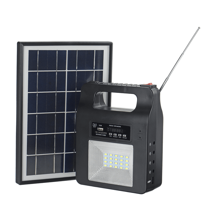 Solar Power Radio Panel Generator LED Light USB Charger System FM Outdoor Garden Decorative Night Light - MRSLM