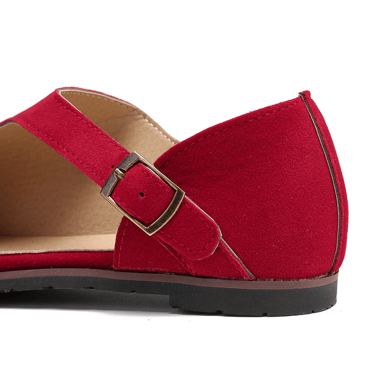 Women Comfy Suede Buckle Pure Color Flats - MRSLM