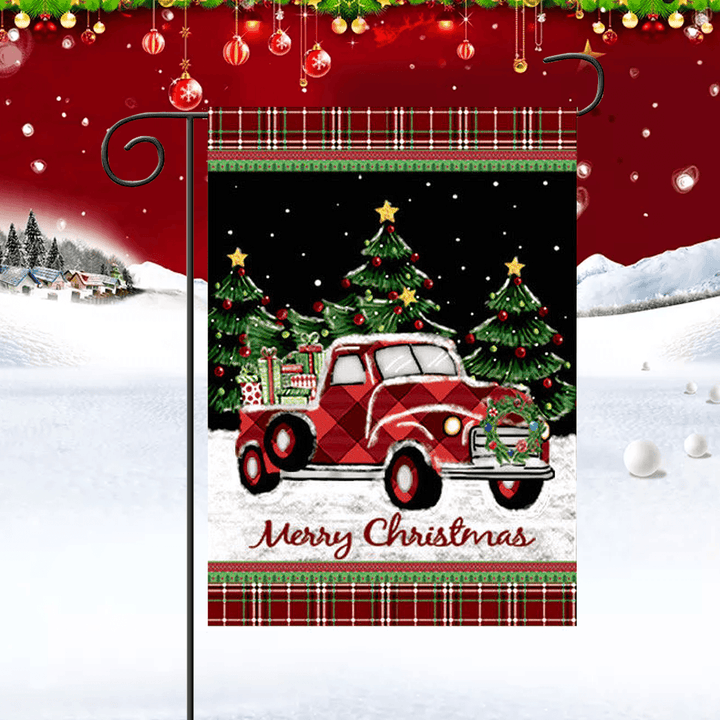 Merry Christmas Decorations Red Truck with Gifts Double Sided Winter Garden Flag - MRSLM