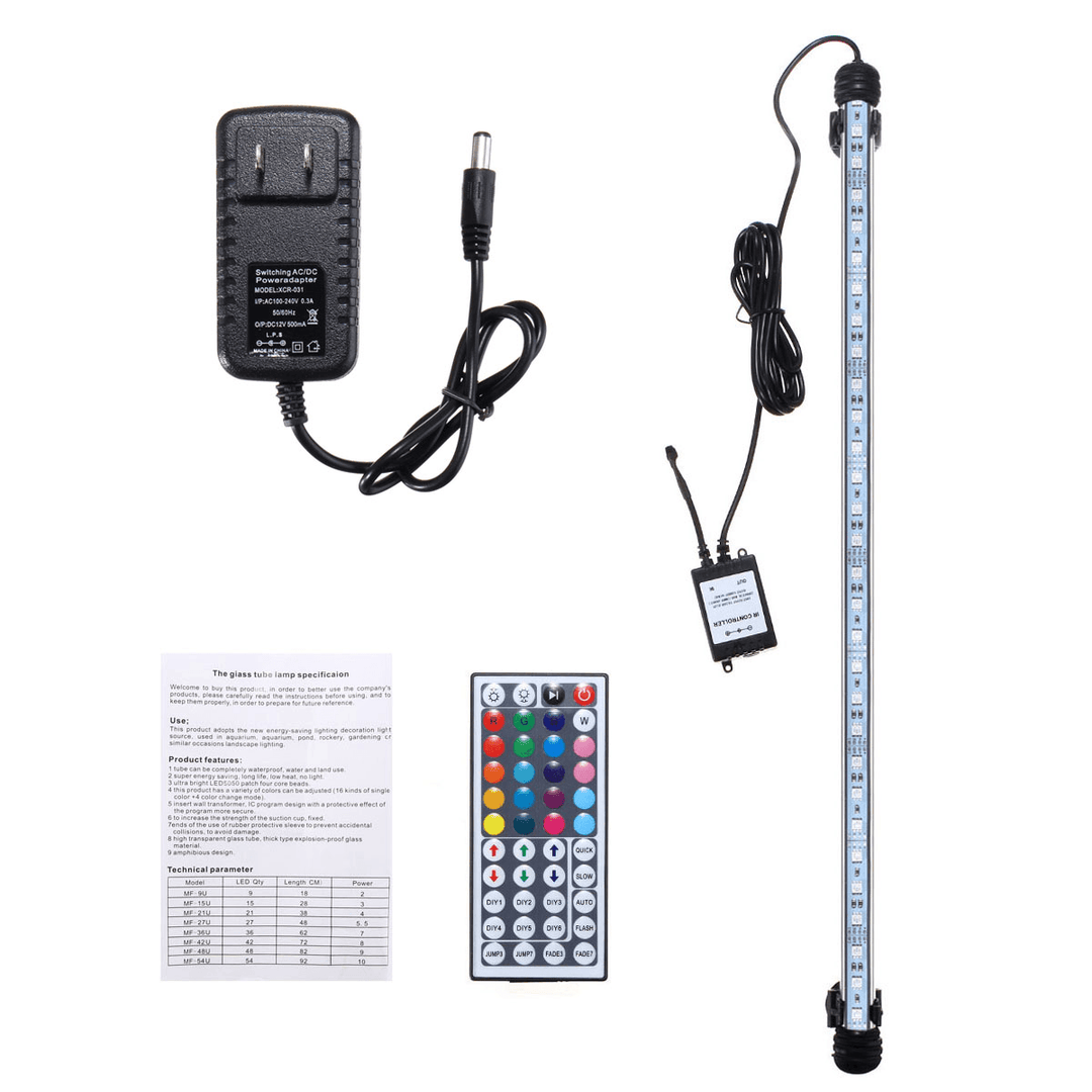 53CM RGB LED Aquarium Fish Tank Light IP68 Color Changing Bar Submersible Lamp + Remote Control AC110-240V - MRSLM