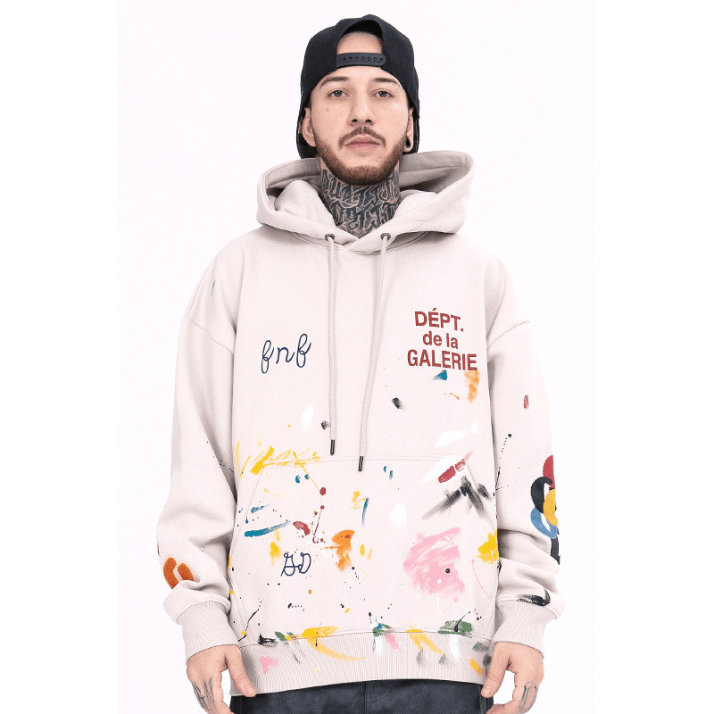 Graffiti Splash Ink Hip Hop High Street Distressed Retro Hoodie for Men and Women - MRSLM