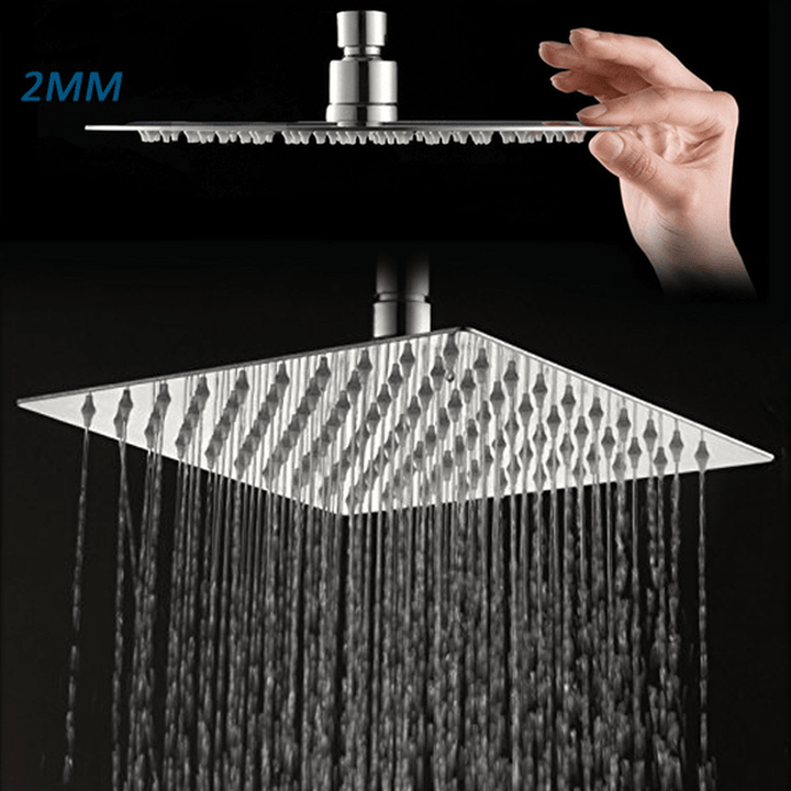 12 Inch 2Mm Thin Pressurized Rotatable Rainfall Shower Head Square Stainless Steel Top Spray Head - MRSLM