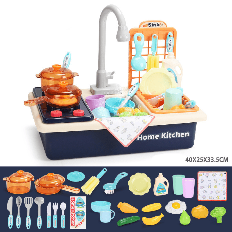 Children'S Kitchen Toy Set Simulation Dishwasher with Stove Circulating Water Sink - MRSLM