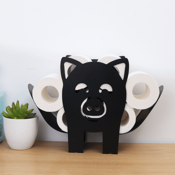 Black Toilet Paper Holder Metal Pig Shape Tissue Storage Rack - MRSLM