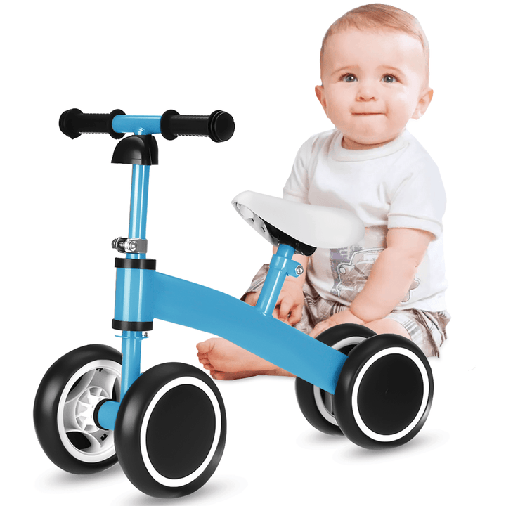 Baby Balance Bike 4 Wheels No Pedal Design Bicycle with Adjustable Seat Height Kids Training Walking Tricycle for 1-3 Years Old - MRSLM