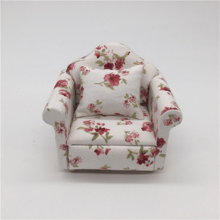 1:12 Dollhouse Miniature Pink Floral Armchair Single Sofa Toys Furniture Ornaments Christmas Gift - MRSLM